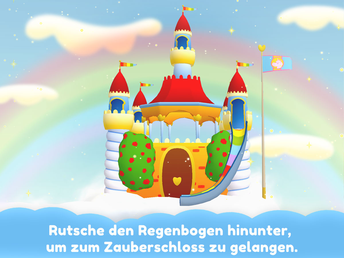 Einhorn Glitzerglück 3D Kinder Spiele App – Rutsche den Regenbogen hinunter um zum Zauberschloss zu gelangen