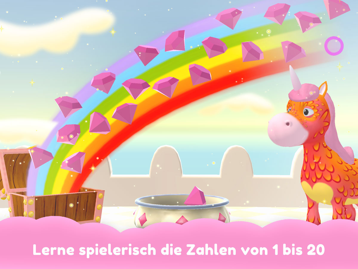 Einhorn Glitzerglück 3D Kinder Spiele App – Lerne spielerisch die Zahlen von 1 bis 20